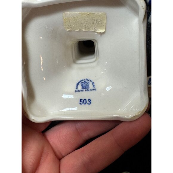 Vintage Delft Blue & White Ceramic Candlestick Holders #503 Set Of 2 - Picture 6 of 8